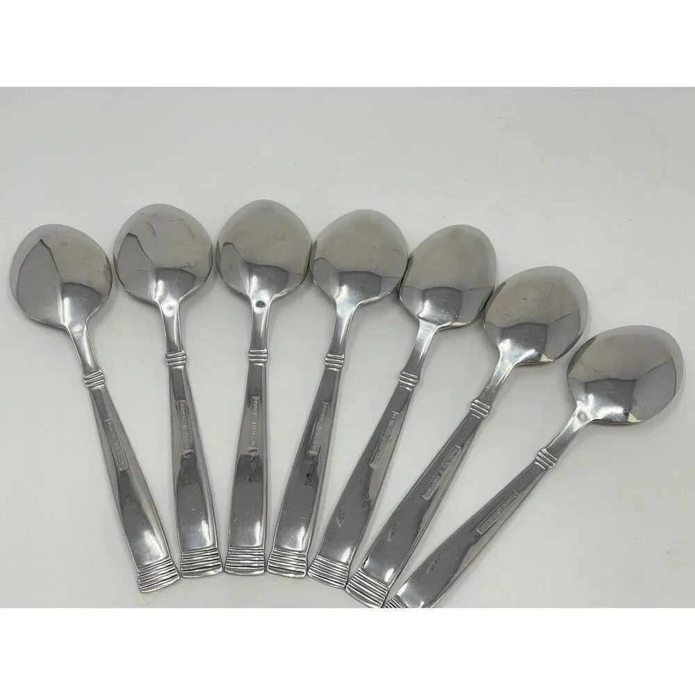 Wallace NAPOLI Glossy Dinner Place Soup Spoons 7” Stainless Flatware Set Of 7
